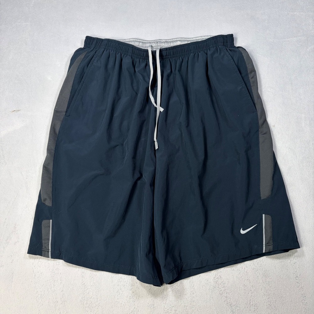Nike Dri-FIT Mens Navy Blue Grey Mesh Running Athletic Shorts Large 7 Inseam